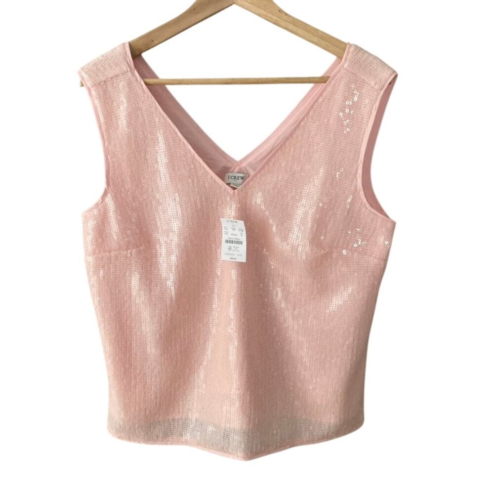 J. Crew NEW Sequin V Neck Shell Pink Medium